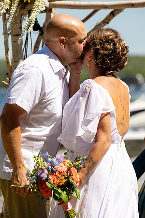 Romantic sunset portraits on Swan Lake waterfront in Maine