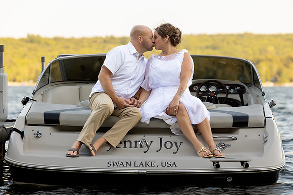 Romantic sunset portraits on Swan Lake waterfront in Maine