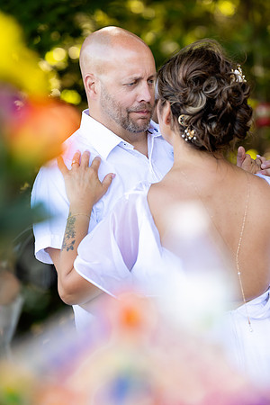 Wedding reception under tent at private waterfront home in Maine