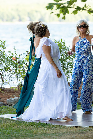 Wedding reception under tent at private waterfront home in Maine