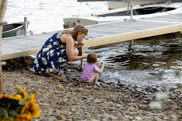 Romantic sunset portraits on Swan Lake waterfront in Maine