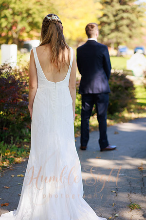 Bride and groom portraits at Cascade Park during fall in Maine