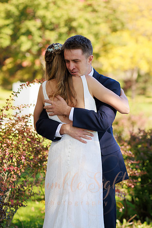 Bride and groom portraits at Cascade Park during fall in Maine