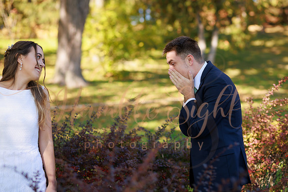 Bride and groom portraits at Cascade Park during fall in Maine
