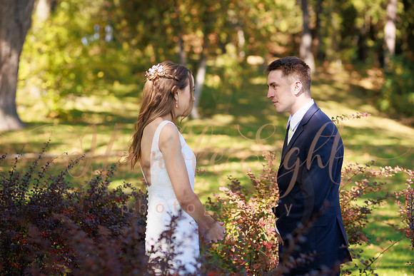 Bride and groom portraits at Cascade Park during fall in Maine