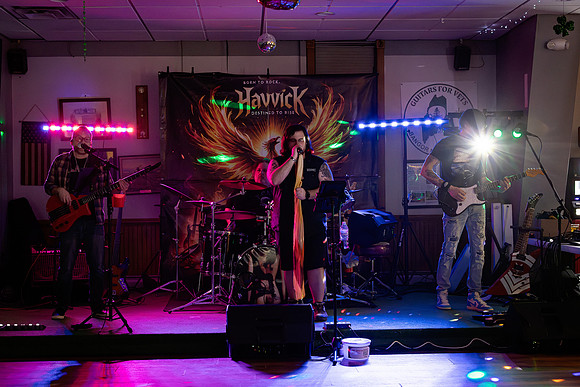 Stage lighting during Havvick performance in Bangor