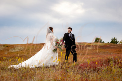 Foss Point wedding couple in blueberry field Machias Maine