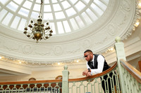 Bride and groom on the steps of Bangor City Hall