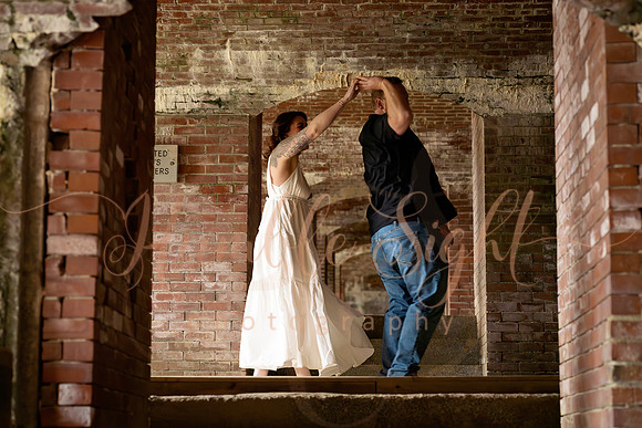 Romantic engagement photos at Fort Knox Maine