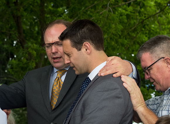 Bride and groom during sweet church ceremony in Maine