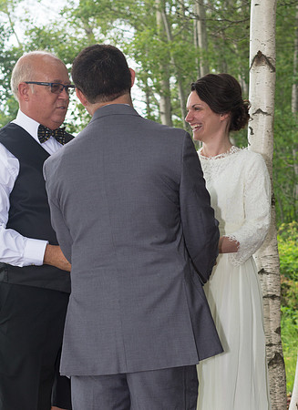 Bride and groom during sweet church ceremony in Maine