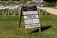 Bride and groom portraits in backyard wedding setting