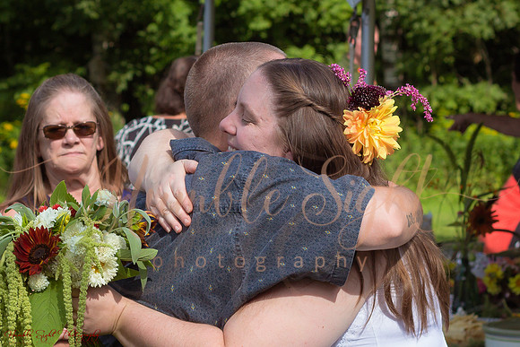 Bride and groom at private home wedding in Maine